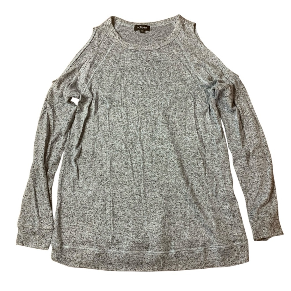 Eclipse Grey Cold Shoulder Long Sleeve Knit Top - Size Medium